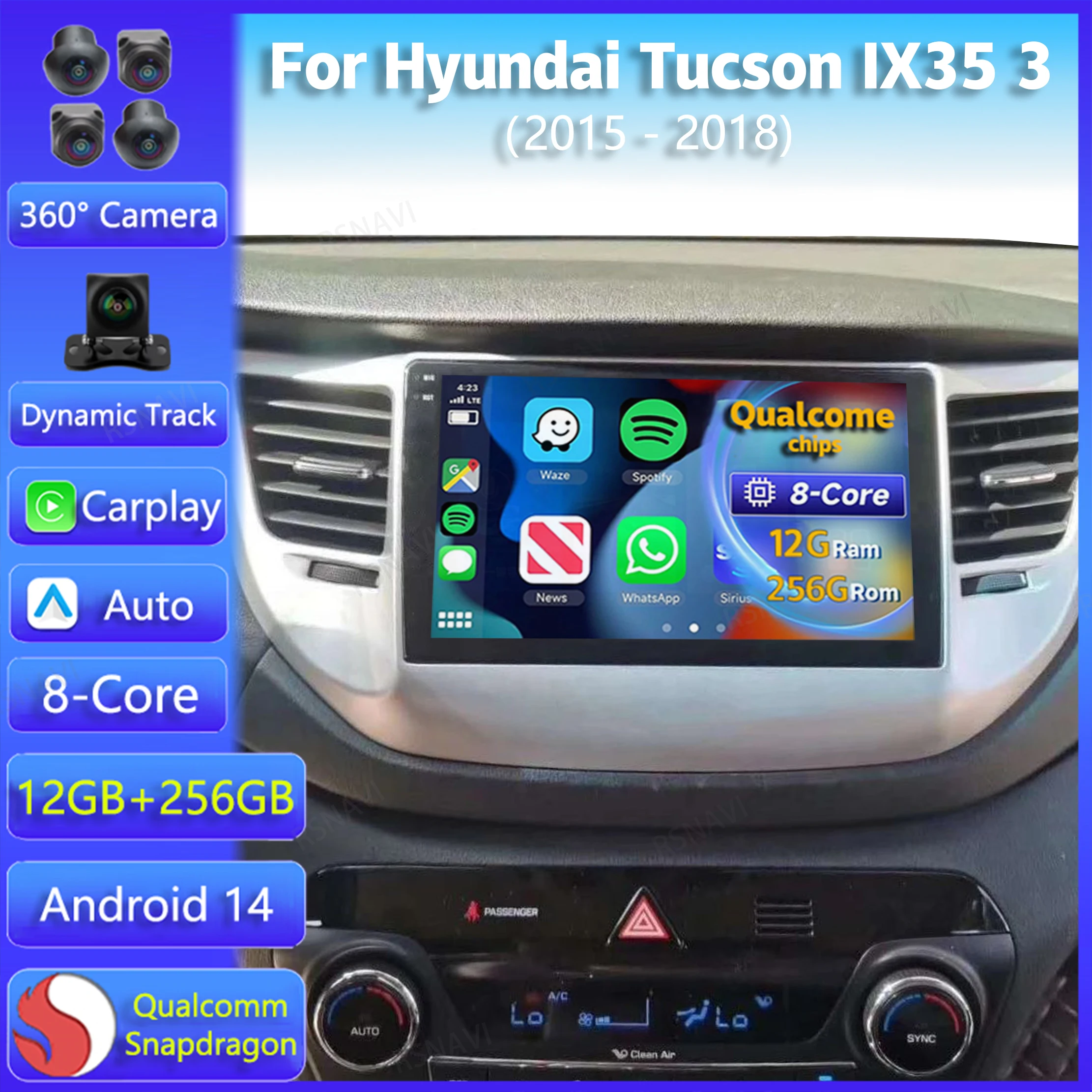 

Android 14 Carplay WIFI + 4G для Hyundai Tucson IX35 3 2015 2016 2017 2018 Автомобильный радиоприемник Мультимедийный плеер GPS Стерео 2din Головное устройство