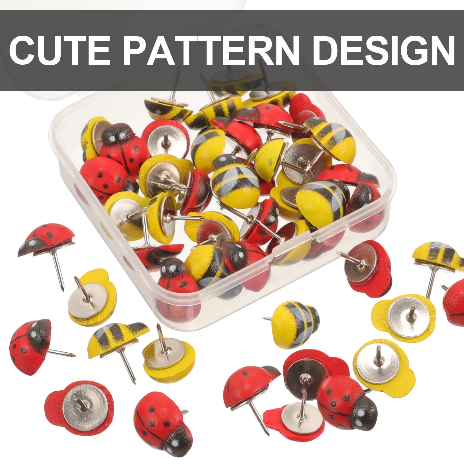 50Pcs Wooden Thumbtacks Animal Shaped Push Pins Multi-Function Small Thumb Tacks Office Supplies Compact Desk Accessories Map
