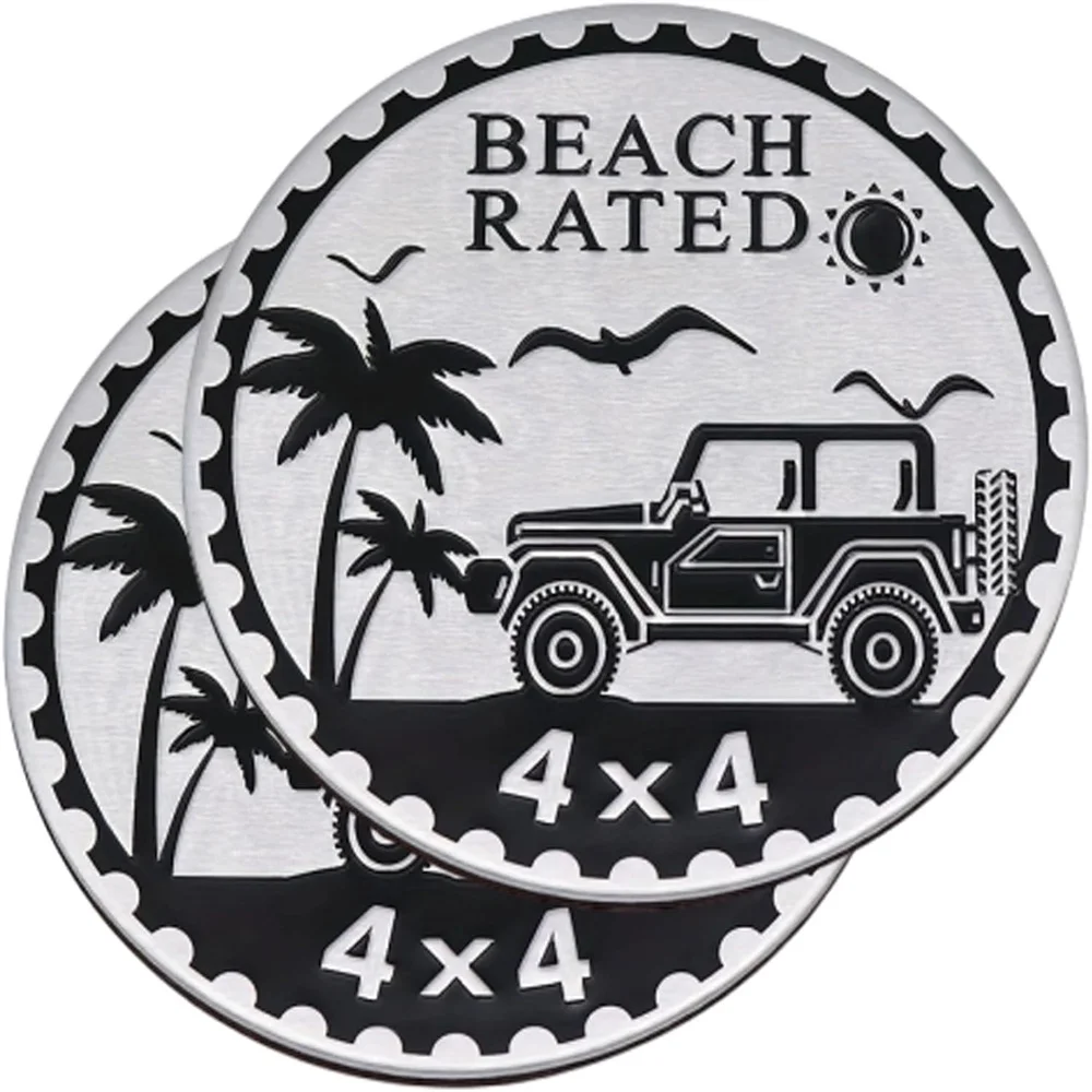 Beach Rated 4 x 4 Car Badge Metal Automotive Badge Round Emblem Decals Stickers  Outdoor Theme Sticker, for Off-Road Vehicles