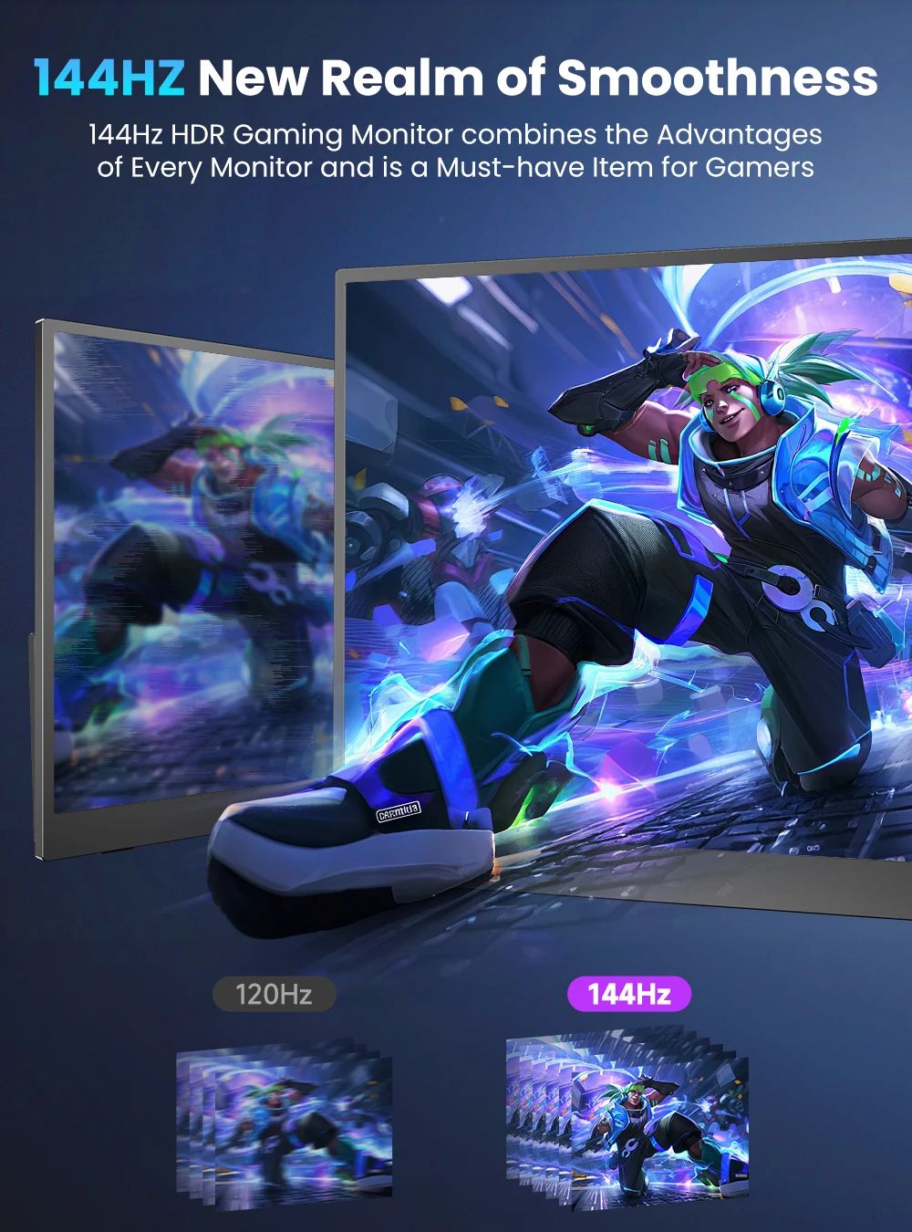 شاشة ألعاب محمولة UPERFECT مقاس 17.3 بوصة 144 هرتز 2560*1440 2K 16:9 HDMI USB C 100% sRGB شاشة Freesync لألعاب الكمبيوتر والكمبيوتر المحمول Mac Xbox PS4 PS5