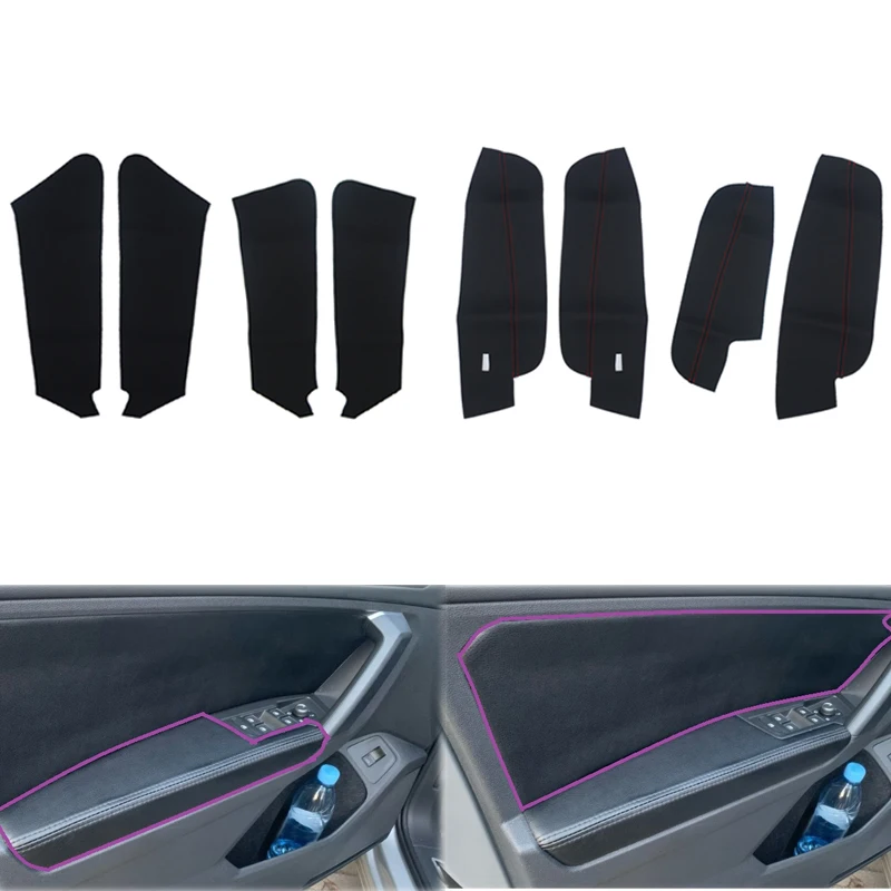 

8pcs Car Interior Door Panel Guard + Door Armrest Panel Microfiber Leather Cover Trim For VW Tiguan 2017 2018 2019