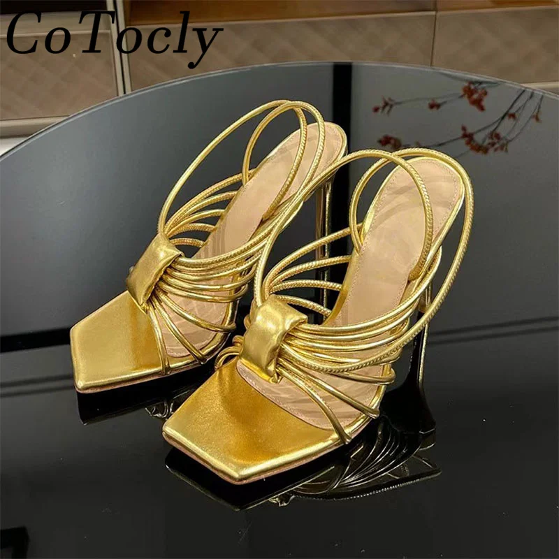 

Summer High Heels Sandals Women Genuine Leather Narrow Strap Party Runway Shoes Female Sexy Stiletto Gladiator Sandals Woman