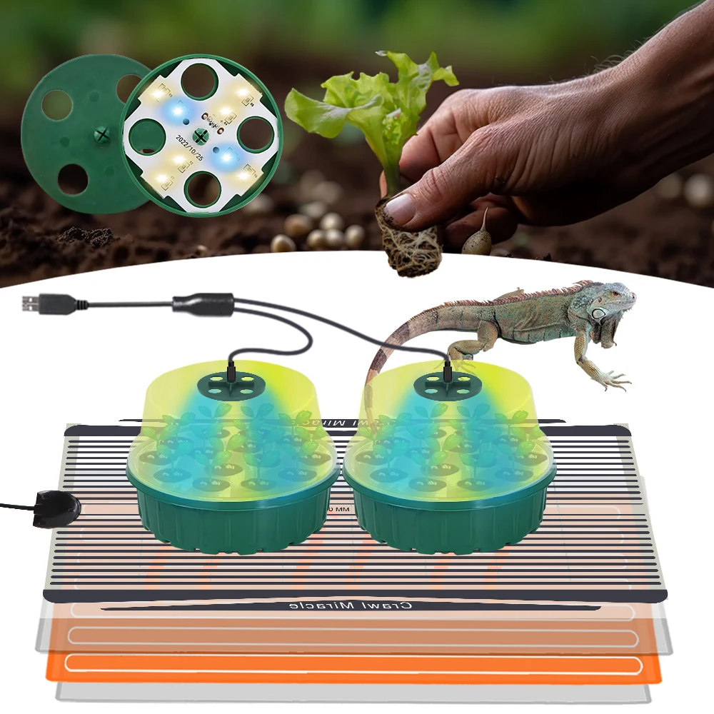 25W Waterproof Hydroponic Heating Pad LED Grow Light Warm Seeds Germination Nursery Box with Humidity Domes Cover Garden Tool