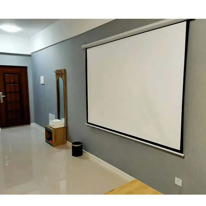 2026High Quality 100 Inch 4:3 Matt White Manual Pull-down Automatic Locking Projector Screen for Home Theaterpromote sales