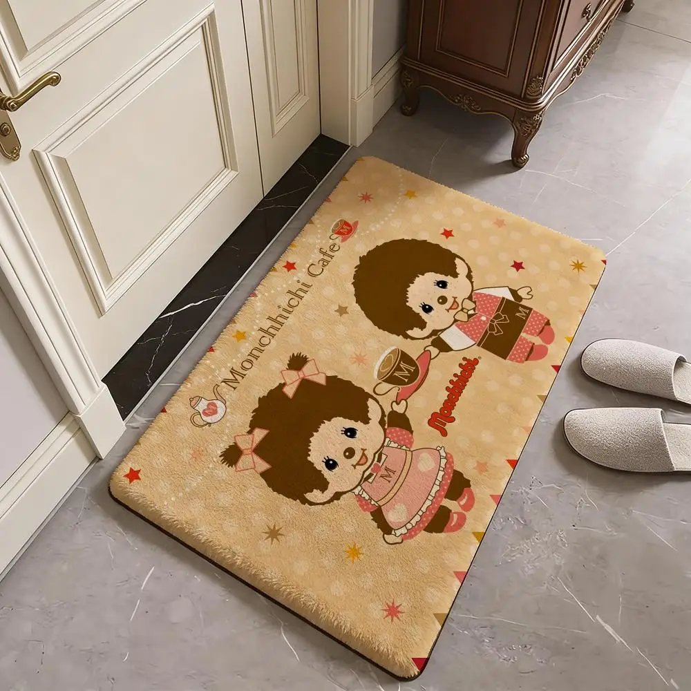 Cute M-Monchhichi Floor Mat Flannel Door Mat Non-Slip Absorbent Washable Indoor Home Rug