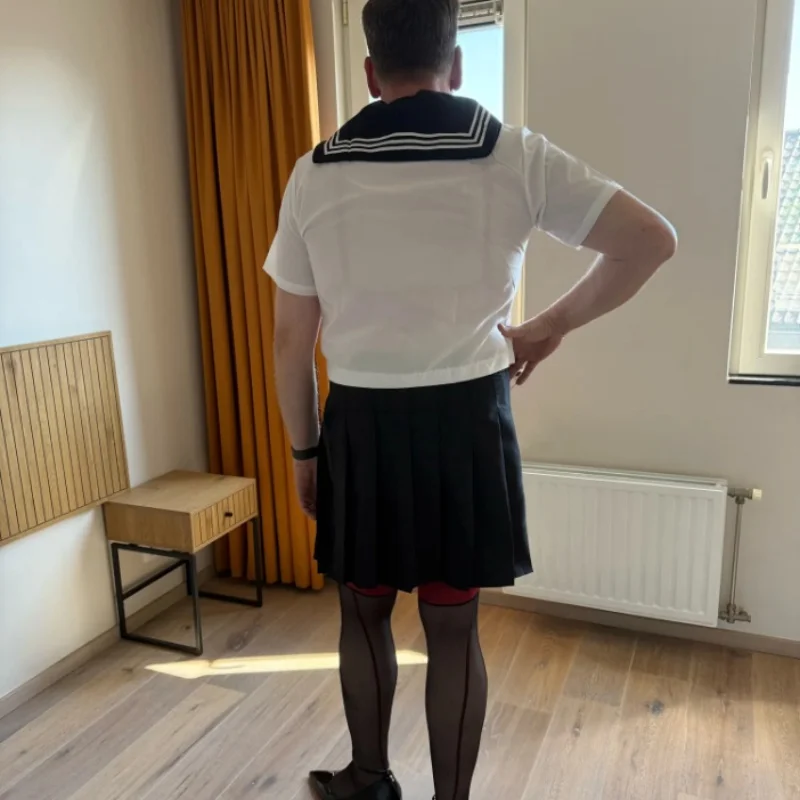 S-8XL Japan School Girl JK Uniform Short/long Sleeve Cosplay Sissy Navy Sailor Set Pleated Skirt Cross dresser COS Anime Costume