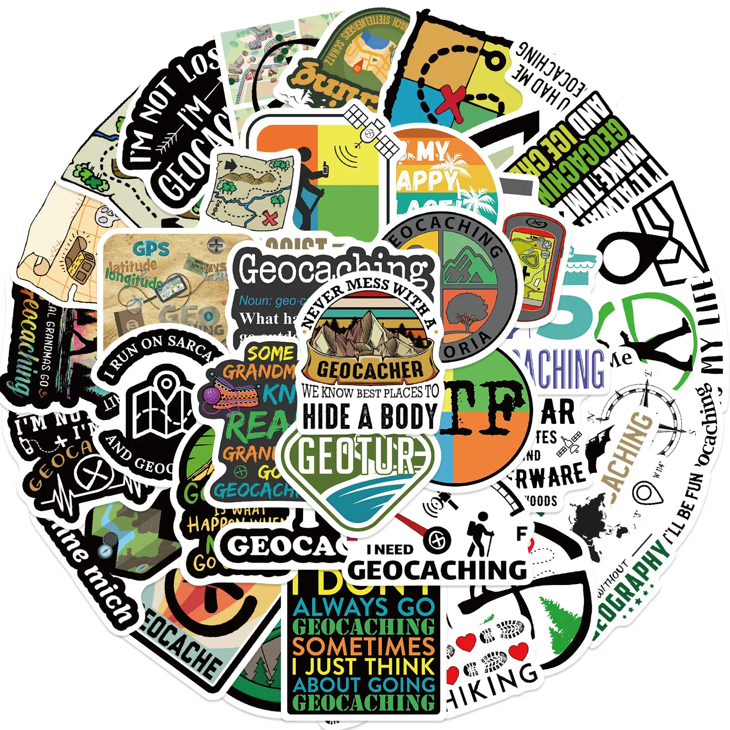 50PCS Fun Cartoon Geocaching Stickers Scrapbooking Collage Material Phone Cases Guitar Notebooks DIY Decorative