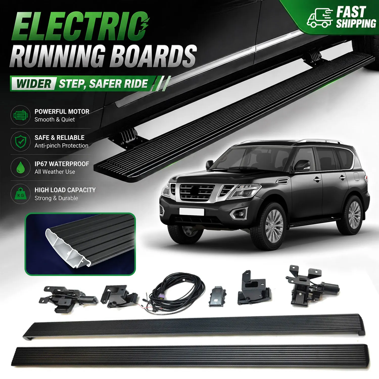 Fits Nissan Armada Patrol 2017-2023 Power Running Boards Extra Wide Pedal Electric Retractable Side Steps Aluminum Nerf Bars