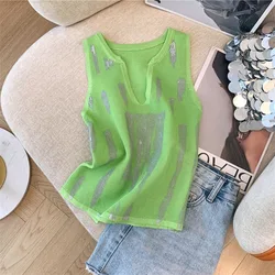 American Babes Spray Paint Sleeveless Knitted Camisoles Women's Summer New Pure Lust Style Slim Slim Cropped Top