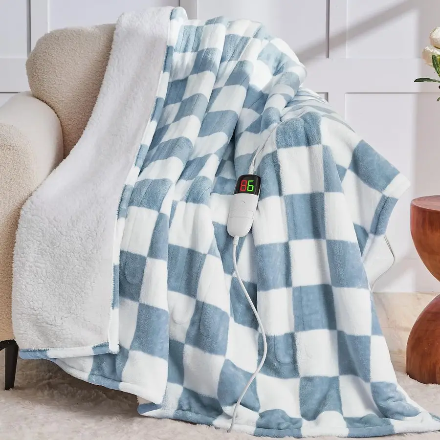 

Electric Blanket Throw, 50X60 Heating Blanket with 10 Heat Levels amp 8 Hours Auto Off for Lap, Misty Blue Checkered Plaid Soft