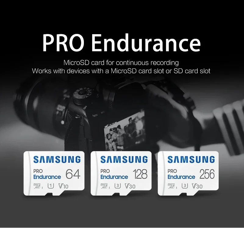 Oryginalna karta pamięci Samsung PRO Endurance 128GB 256GB MicroSDXC z adapterem do kamery samochodowej, kamery osobistej i kamery bezpieczeństwa C10 U1 — zdjęcie produktu 2