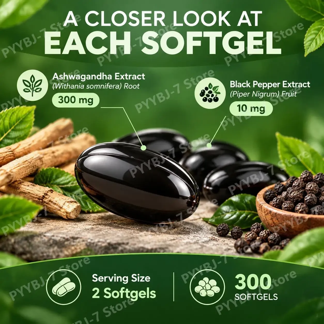 Ashwagandha Complex Softgels Stress Relief Lift Cognitive Clarity 20:1 Extract with MCT Oil Black Pepper Mental Focus 300 Count