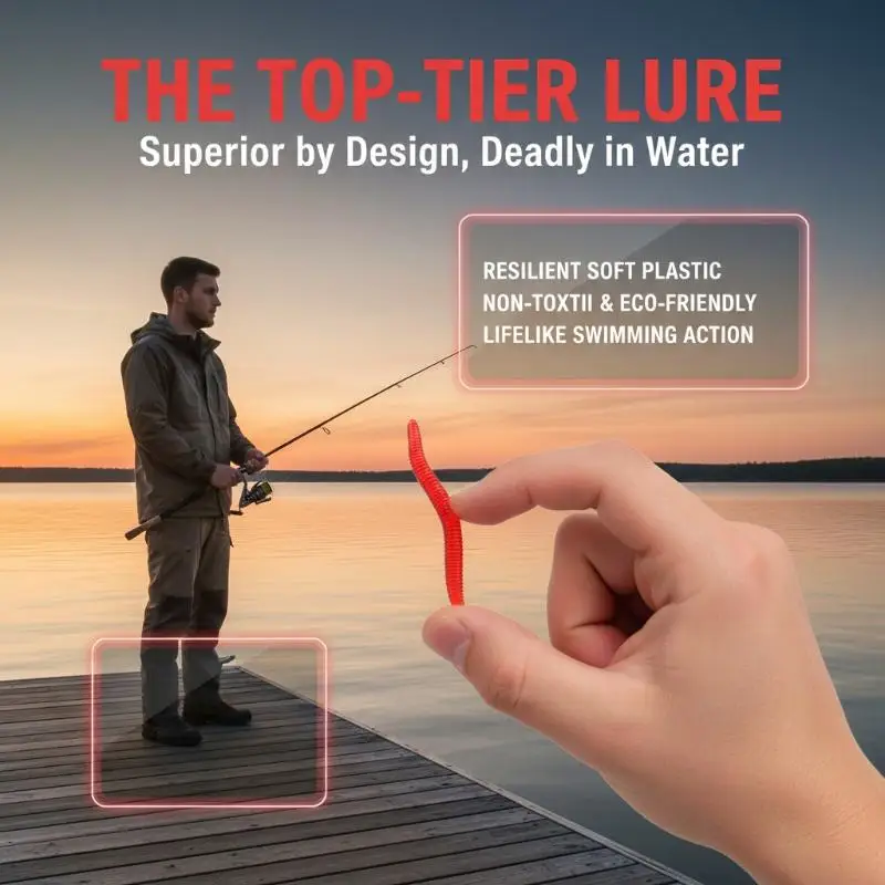 Angelköder 50 Stück Weiche Elastische Rote Wurmköder aus Kunststoff Realistisches Design Langlebig für Süßwasserfischerei – Detail 16