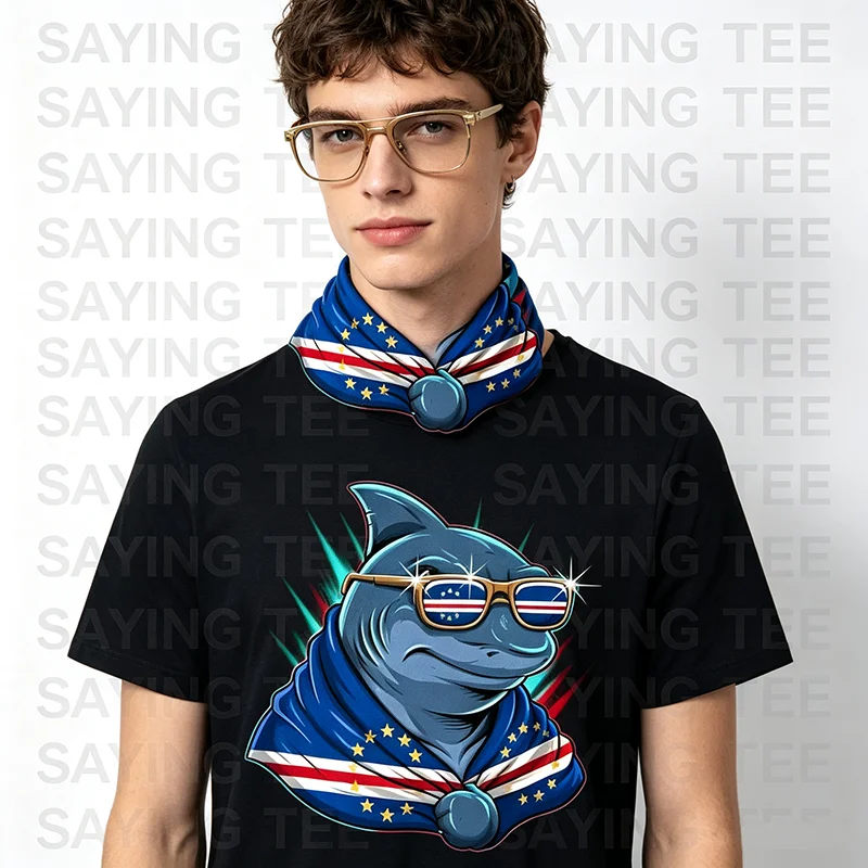 Kap Verde Flagge Hai Kapverdischer Stammes-Versuchung Kabelverde T-Shirt Y2K Reise Outdoor-Kleidung für Damen Herren Baumwolle Kurzarm-Outfit – Detail 8