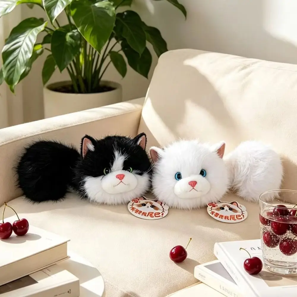 Kawaii 33CM Cat Keychain Cute Long Tail Ragdoll Cat Stuffed Keychain Purse Sound Making Kitten Pendant Backpack Decor