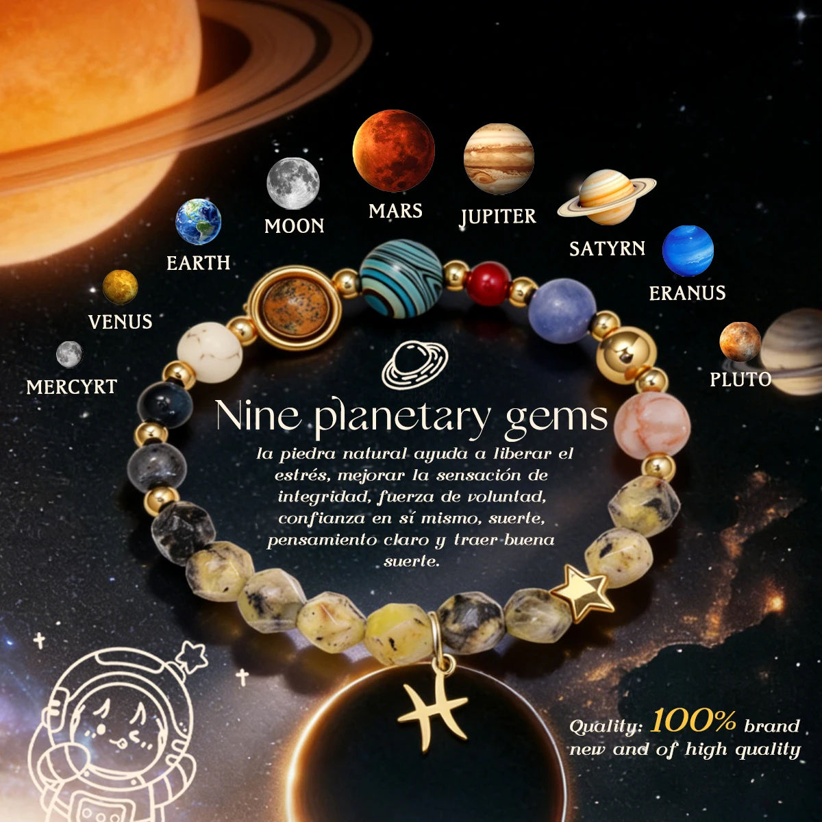 Solar System 12 Constellation Bracelet Natural Stone Bead Bracelet Leo Taurus Virgo Fashion Casual Special Occasion Wear