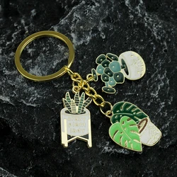 Green Potting Plant Cartoon Fashion Lovely Keychain Succulent Vegetation Combination Key Ring Pendant Small Gift