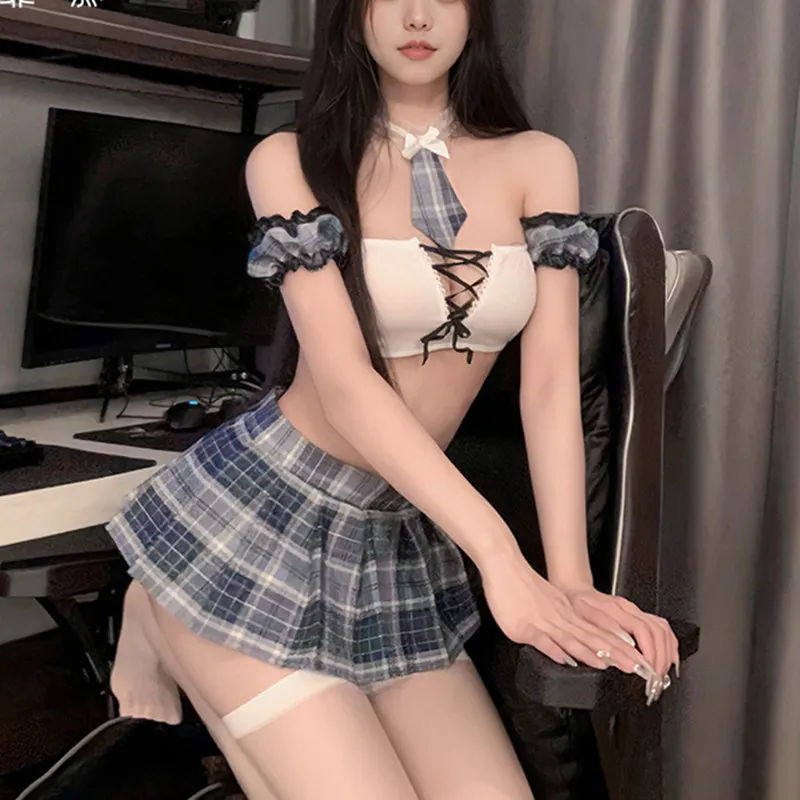 Hot Sexy Lingerie Campus Minigonna JK Costume Esports Uniforme Trasparente San Valentino Donna Passione Estate Per Il Vestito da Studente