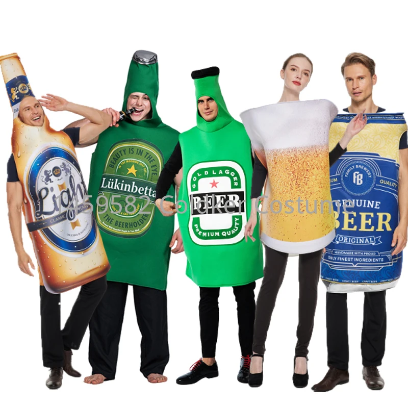 Funny Adult Beer Costume Unisex sponge Whisky Rum Bottle Beer Bottle Can Jumpsuits Halloween Costumes Beer Festival Purim Cos