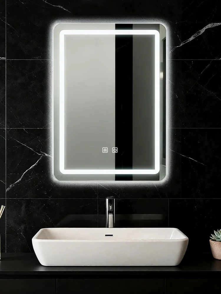 45x60cm Badezimmerspiegel mit hintergrundbeleuchteten LED-Lichtern, wandmontierter Spiegel, 3 Farben, stufenlos dimmbar, IP54 wasserdicht, Touch-Schalter, Smart
