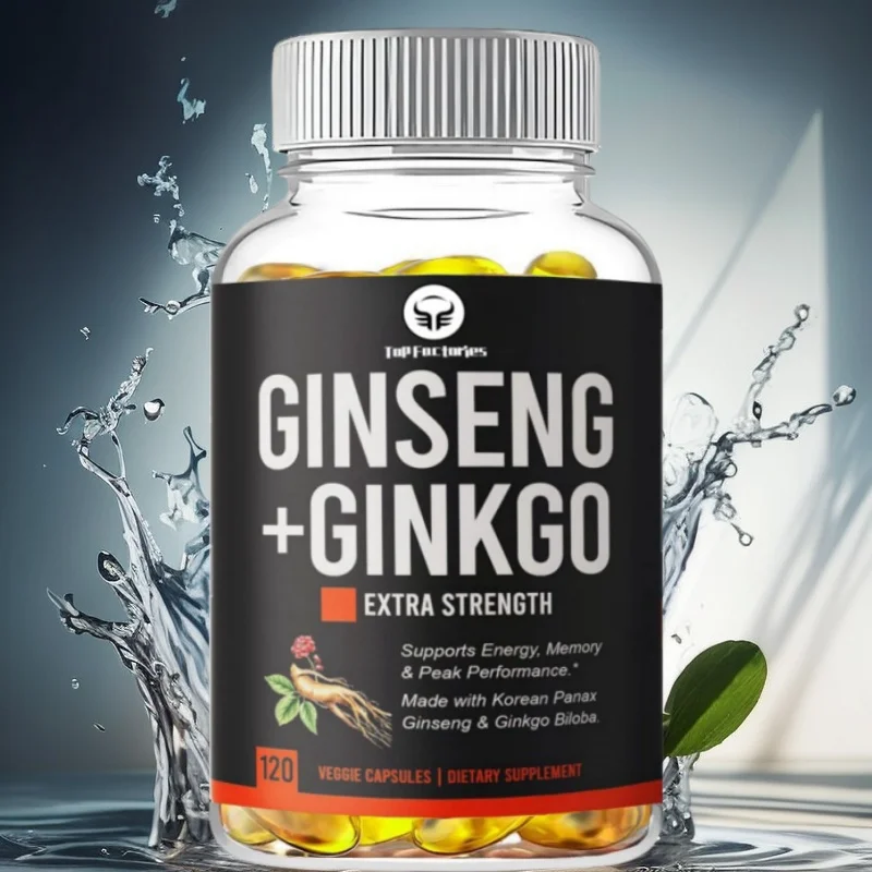 

Panax Ginseng & Ginkgo Biloba Complex Capsules with Korean Red Ginseng Extract for Brain & Memory Support Vegan 120 Caps