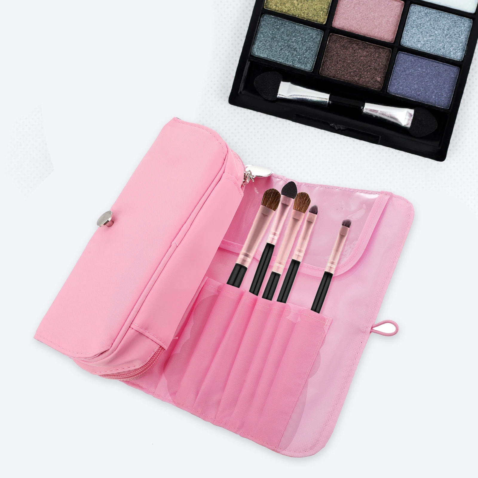 

Makeup Brush Bag Large Flap Foldover Polyester Holder Thick Fabric Professional Tools Storage Travel Case