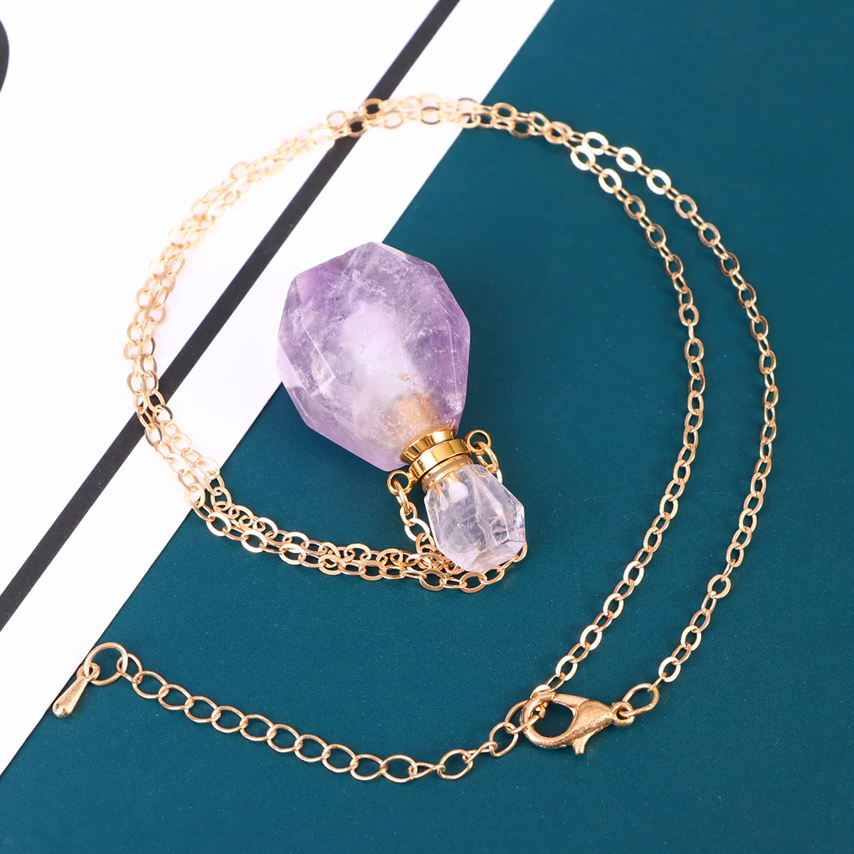 

Natural Fluorite Wishing Bottle Pendant Purple Crystal Perfume Container For Aromatherapy Jewelry Women Hanging Necklace