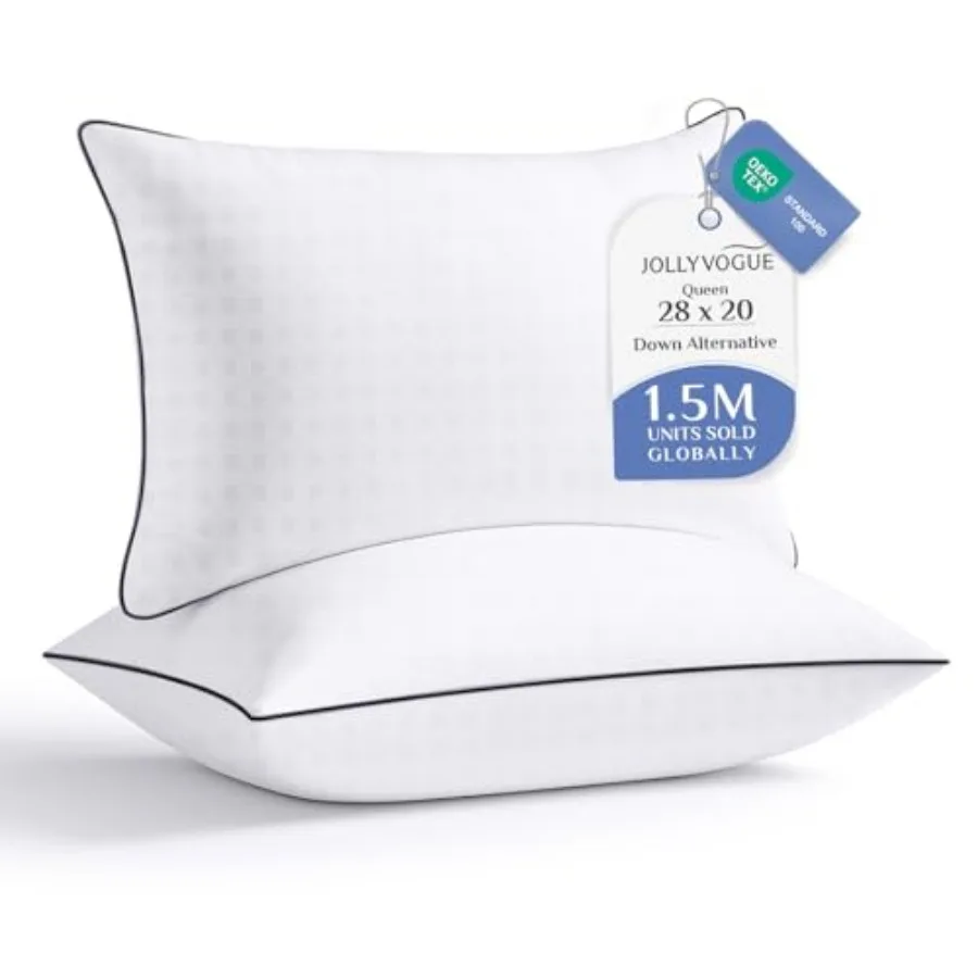 

Pillows Size Set of, Hotel Collection Bed Pillows for Side, Back, and Stomach Sleepers, Fluffy and Supportive, Down Alternative