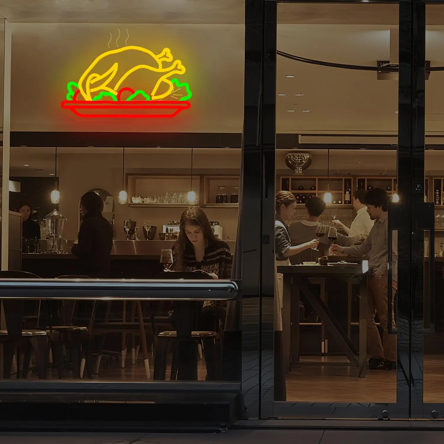 تركيا النيون تسجيل الدجاج أضواء النيون عكس الضوء LED لمطعم متجر الشكر غرفة الطعام رجل الكهف الدجاج المشوي ديكور USB