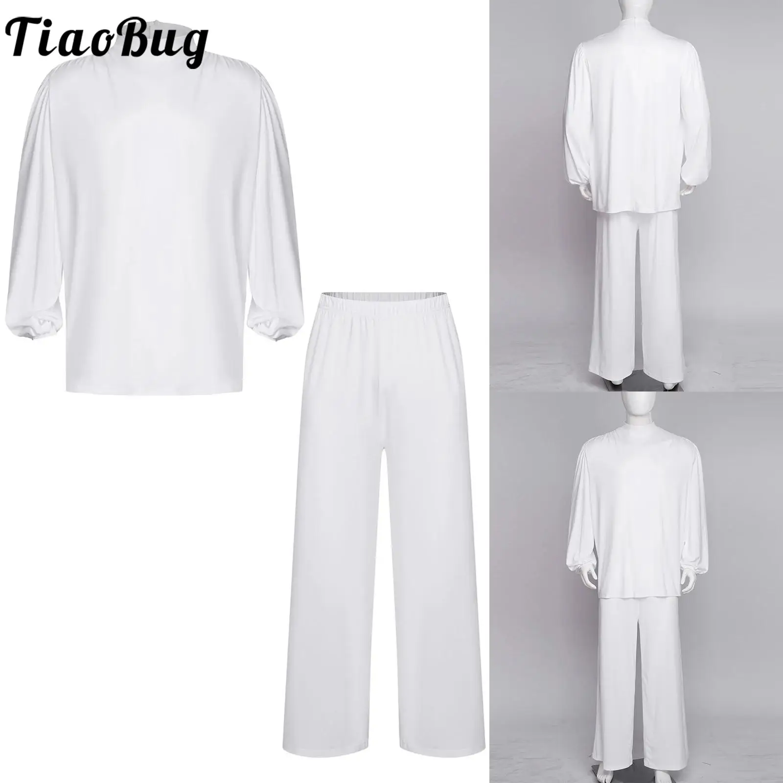 

Men Liturgical Worship Dance Outfit Sport Sets Long Sleeve Pullover Shirt and Wide Leg Pants Suit for Lyrical Praise Dance Stage