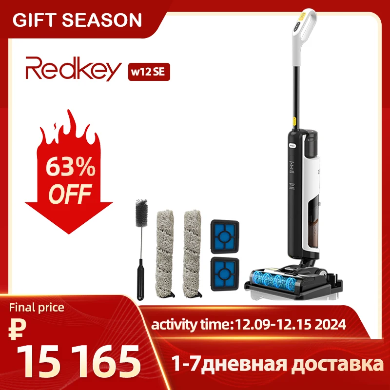 24BF20 (139€-20€）Redkey-W12 SE Aspirador de pó seco molhado sem fio, multi-superfície, esfregão sem fio inteligente, lavadora de piso, portátil,