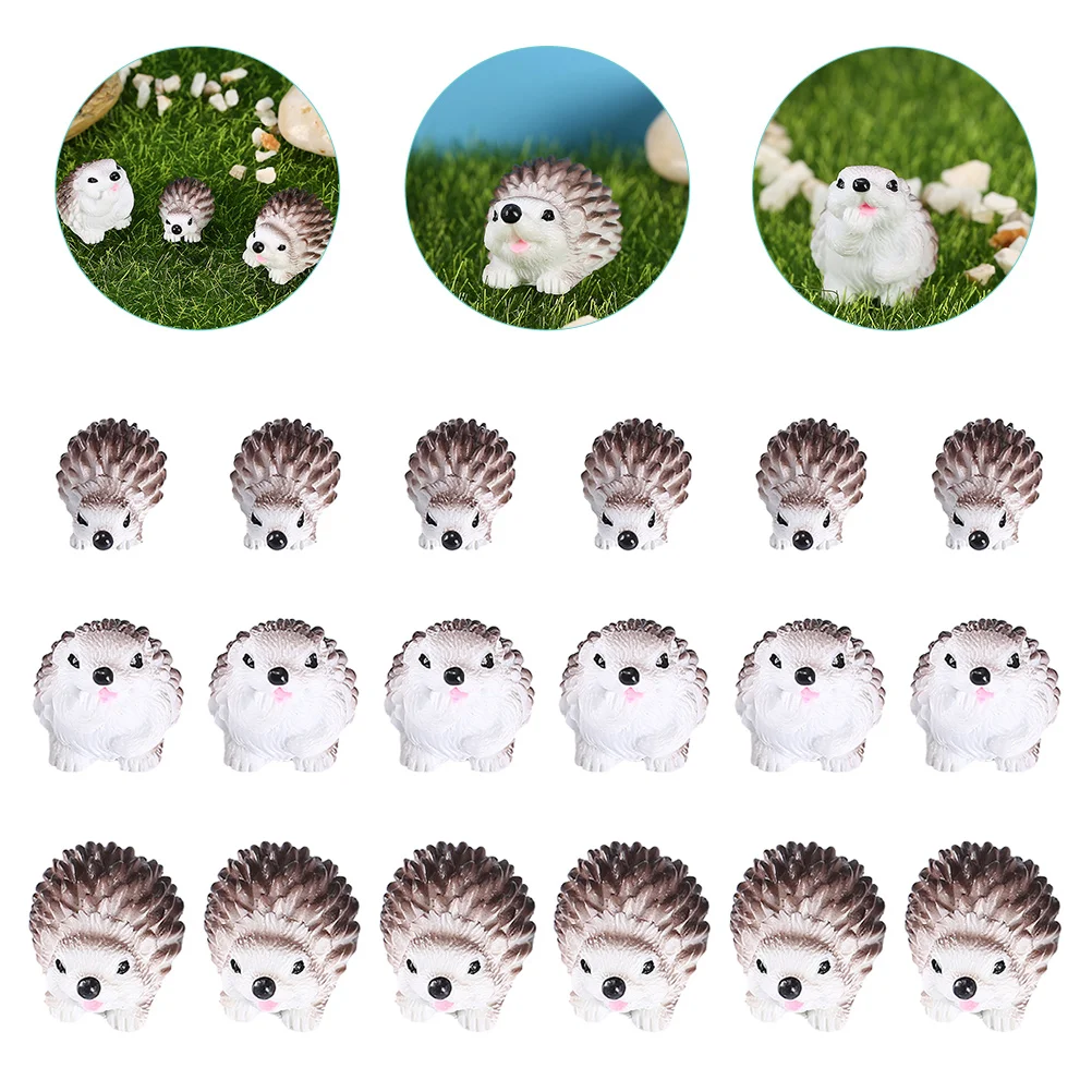 

18 Pcs Decor Miniature Hedgehog Ornament Figurines Cake Resin Bonsai Decoration Brown Statue Micro Landscape