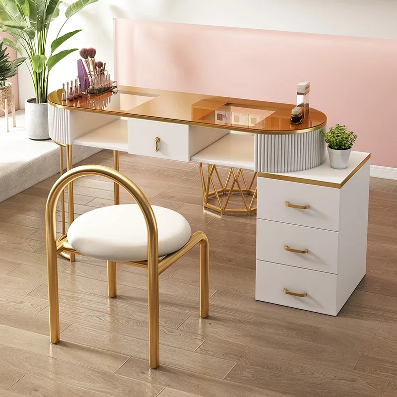 

Nail art table White cream style Home light luxury Internet celebrity Multifunctional nail art shop Nail art table Single full