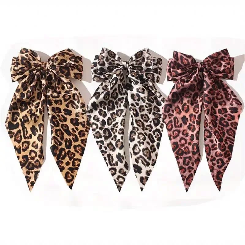 High-end big ticket European American leopard print bow printing streamer spring clip hair accessories ponytail clip hairpin