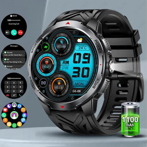 LIGE, nuevos relojes inteligentes con batería de 1100mAh para hombre, deportes al aire libre, linterna LED, brújula IPX8-3ATM, reloj inteligente con llamadas Bluetooth