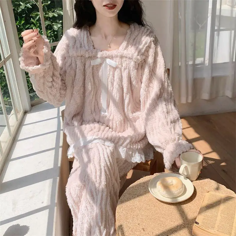 

Fashion Homewear New Chinese Style Long Sleeved Pants Autumn and Winter Sexy Pajama Set Two-piece Home Suit Pajamas for Women