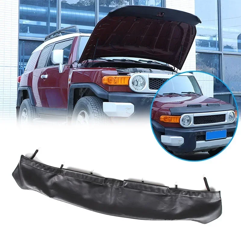 1Pcs For Toyota FJ Cruiser 2007-2021 Car Hood Sand and Stone Deflector Protection Cover Black Leather Exterior Accessories