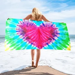 70*140cm New Beach Towel Tie-Dye Heart Printed Sand Free Quick Drying Beach Towel Holiday Absorbent Bath Towel for Travels