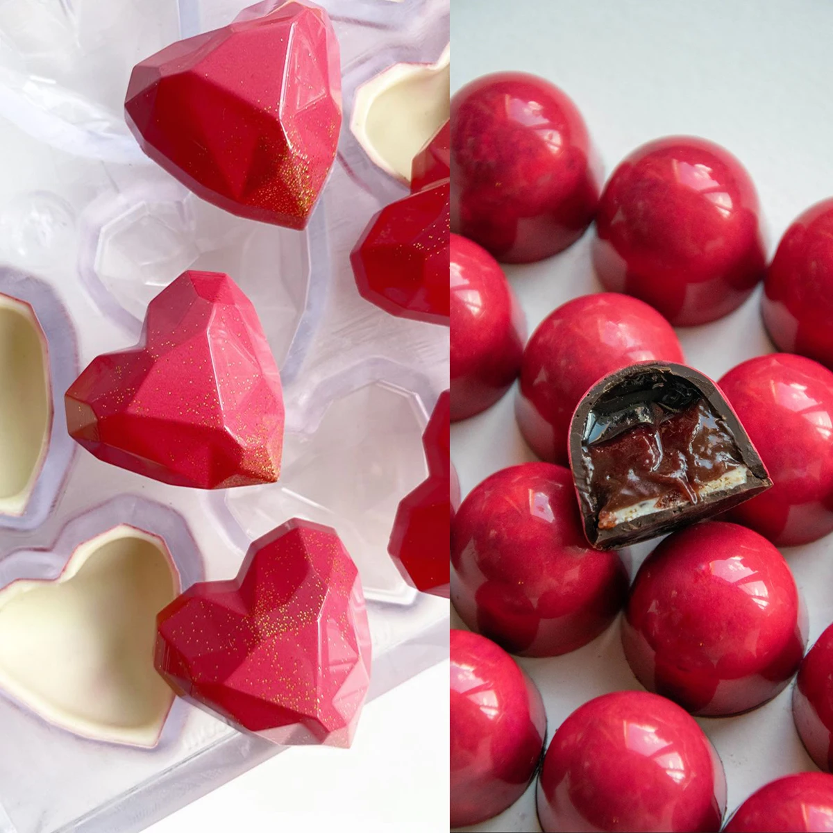 Food Grade Plastic Love Chocolate Mold, Hearts Roses Lips Diamond Shapes, Easy Release for Beginners