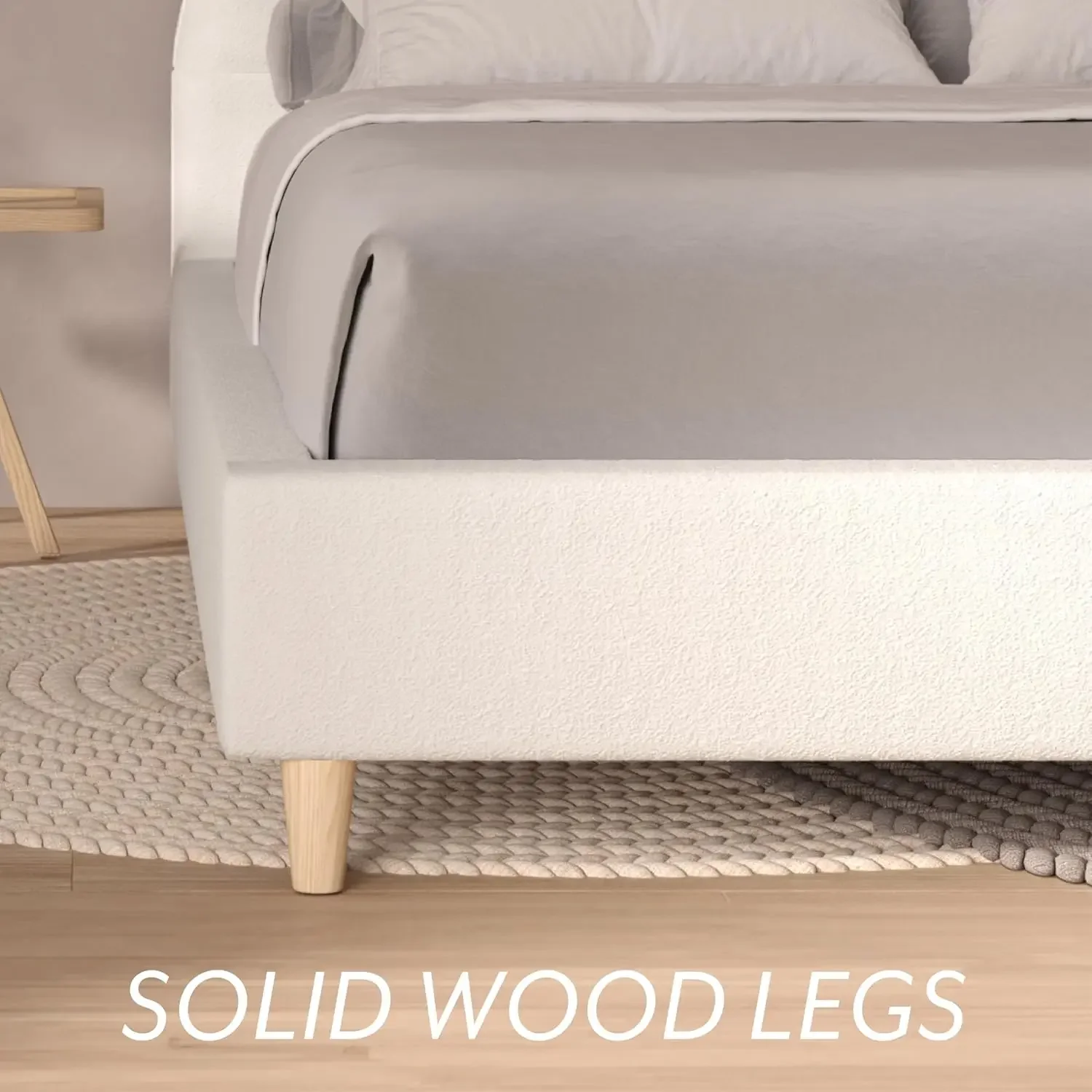 Solutions.com-Cadre de lit à plateforme en tissu doux, pieds en bois massif, style Boho ou moderne, pas besoin de ressort en boîte, pleine taille