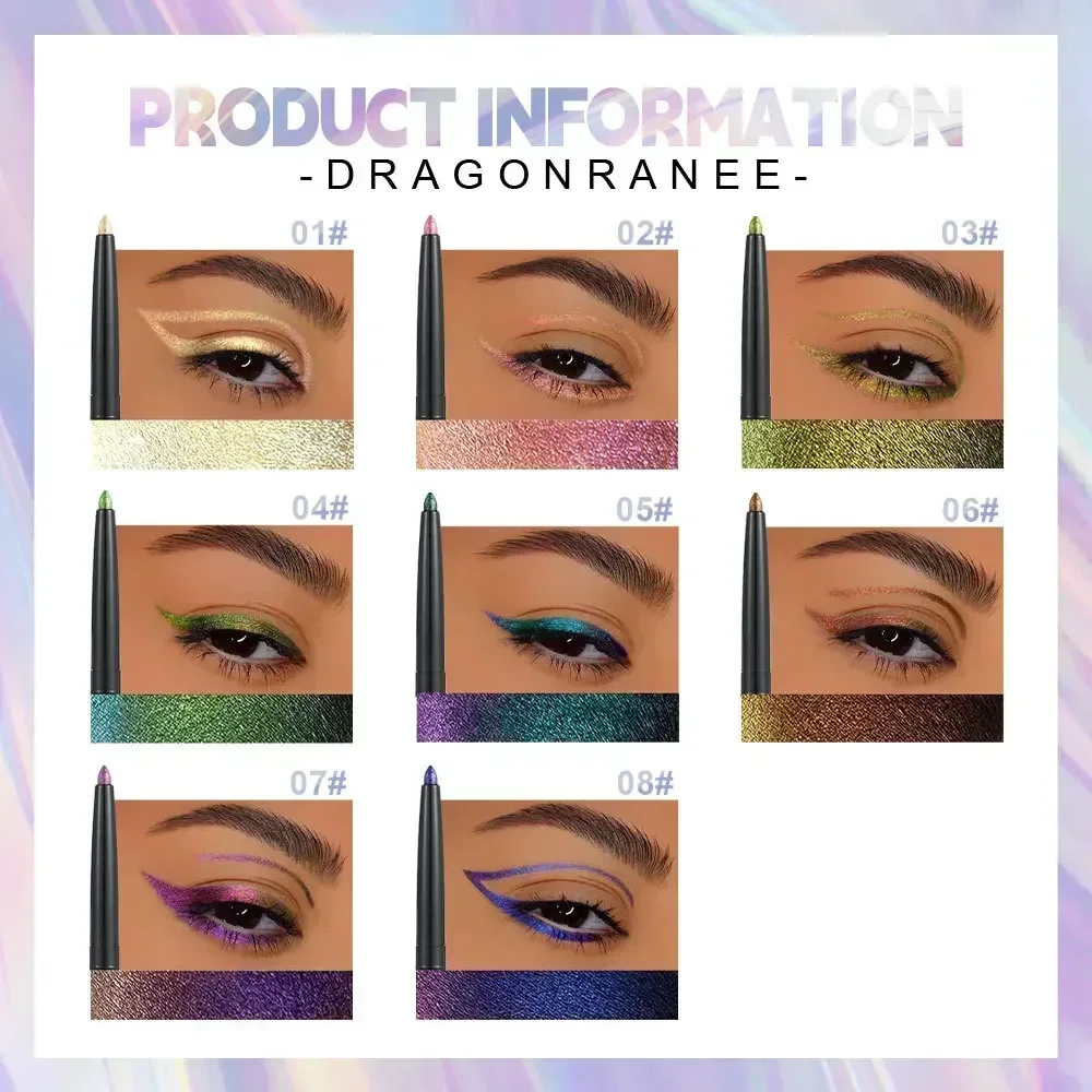 Glitter aurora caneta delineador multi cromo delineador duradouro brilhante metálico sombra deitado bicho da seda verde roxo maquiagem pigmento