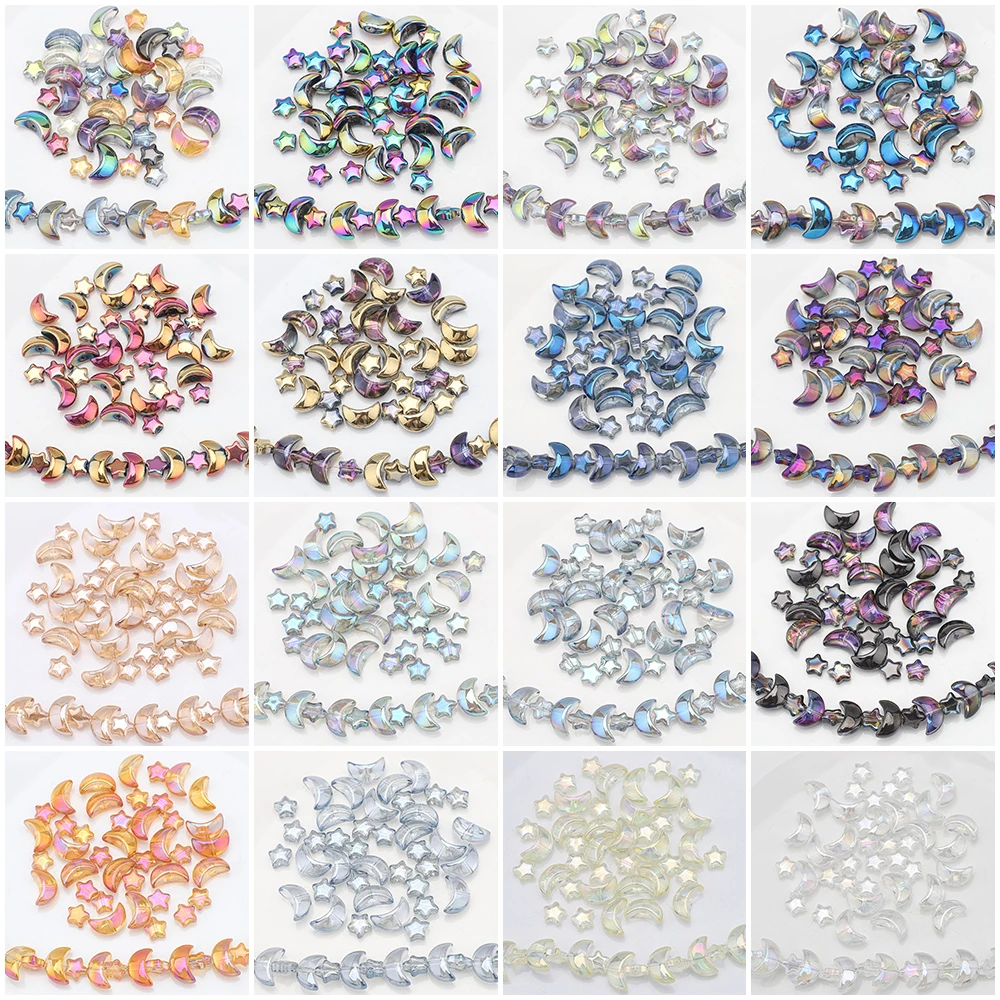 60Pcs Mixed Crystal Glass Star Moon Pendants Loose Beads For DIY Making Earing Necklace Jewelry Handmade Handbag Garment Decor
