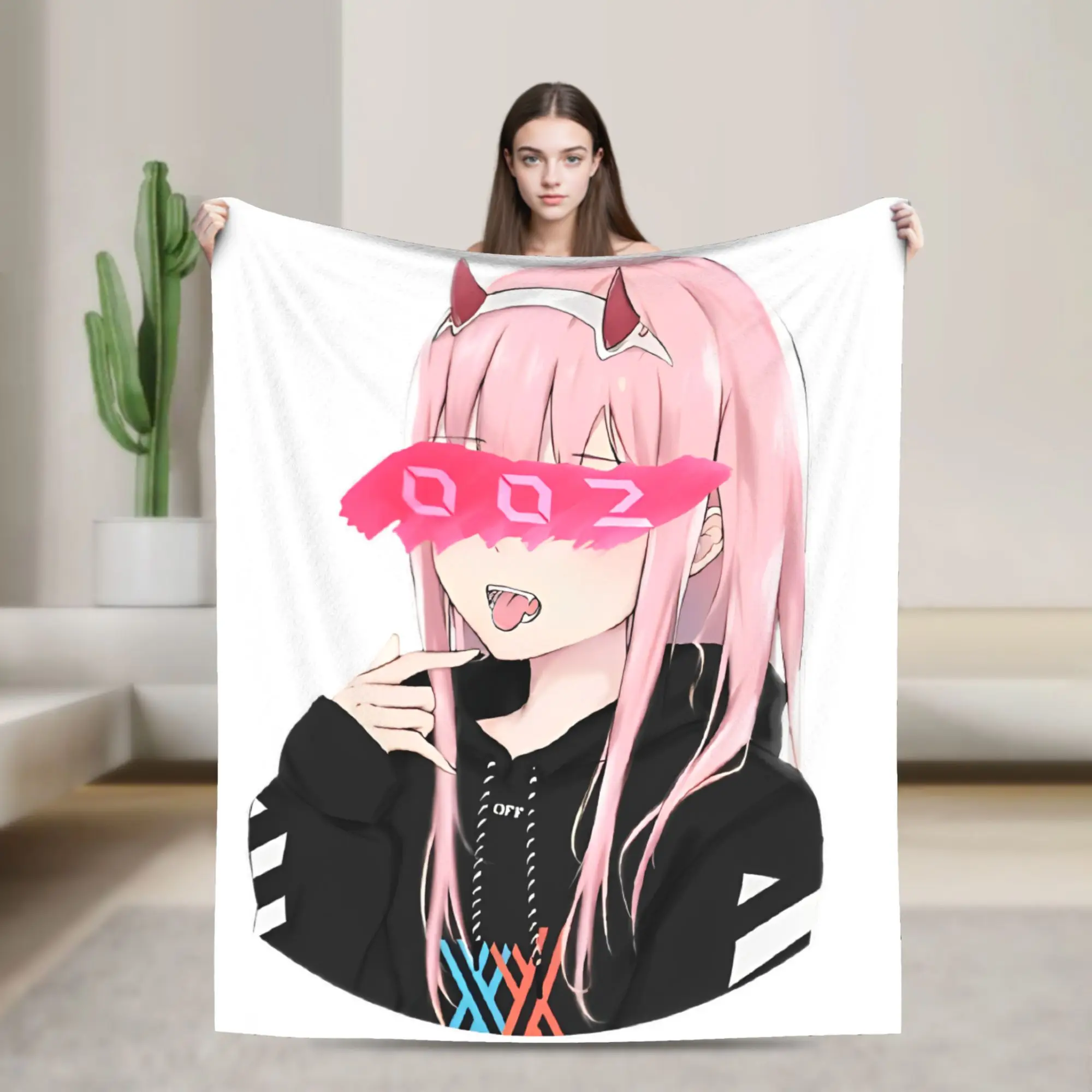 Zero Two 002 Blankets Flannel Anime Girl Lightweight Thin Throw Blankets for Home Couch Bed Rug