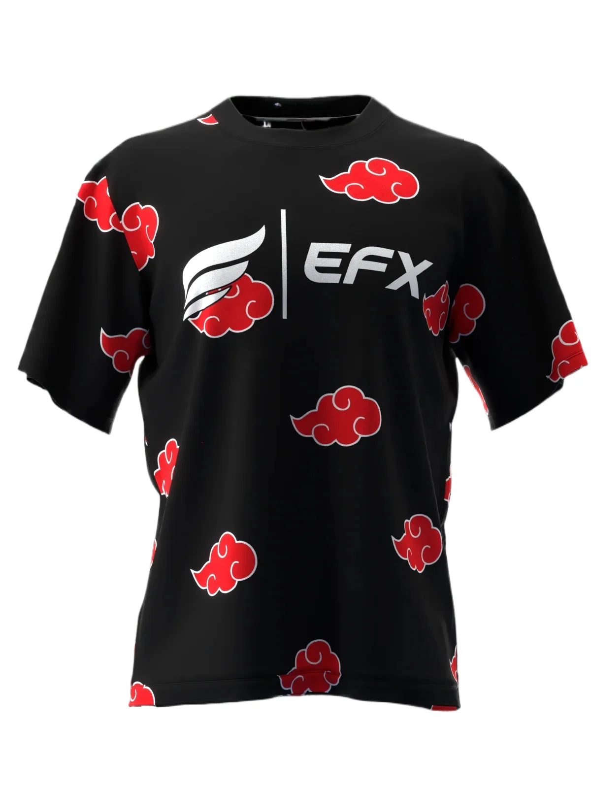 Athletic Crewneck T-Shirt, EFX Red Cloud Motif Print, Clean Body Structure, Quick Dry Breathable Cloth for City Wandering