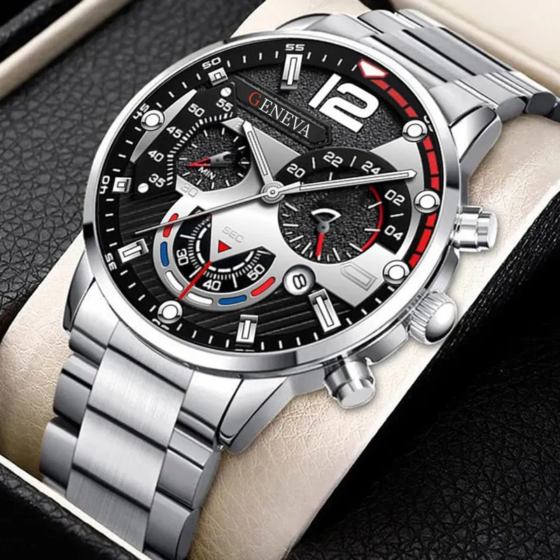 Fashion Trendy Men's Watch Stainless Steel Strap Watch Classic Personalized Digital Calendar Men's Quartz Watch