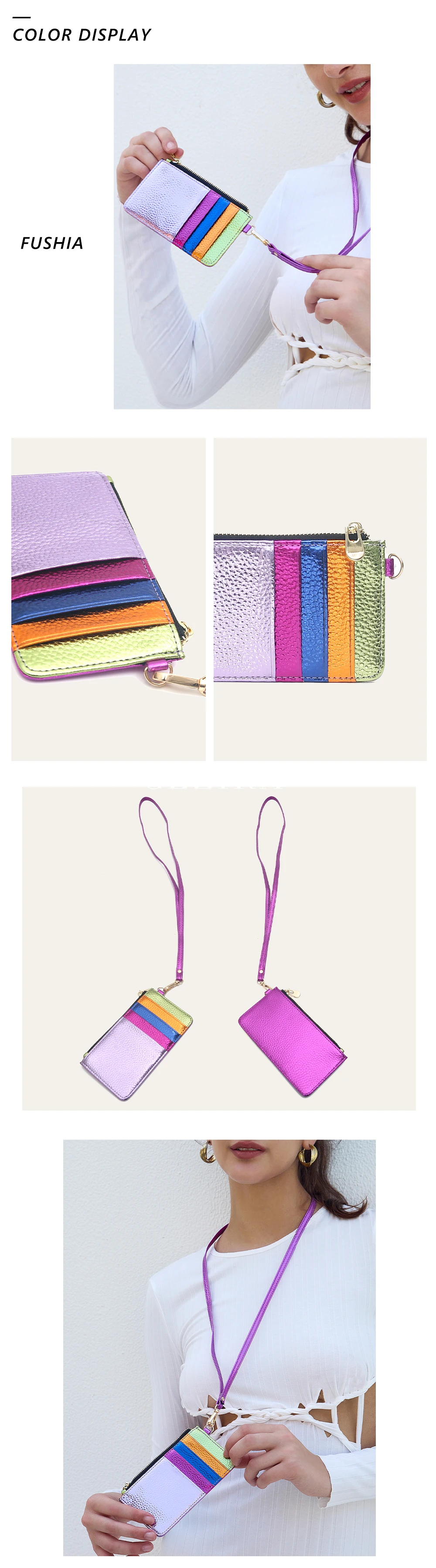 CR Metallische Regenbogenstreifen Kleine Quadratische Umhängetasche Damen PU Veganes Leder Magnetverschluss Metallkette Schultertasche Alltagstasche – Detail 4