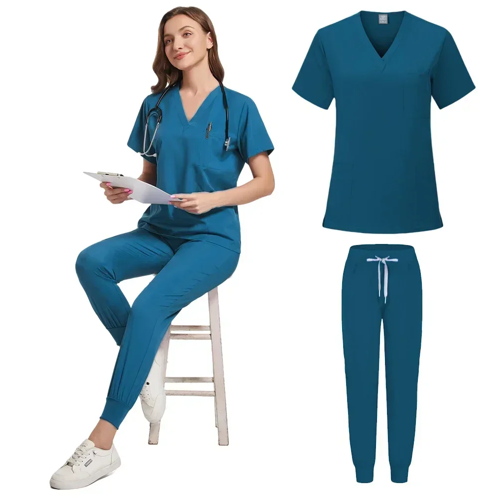 New Arrival Custom Women Nursing Scrub Straight Leg Pants Set Hospital Doctor Sets Women Stylish Slim Fit Hospital Scrub Uniform
