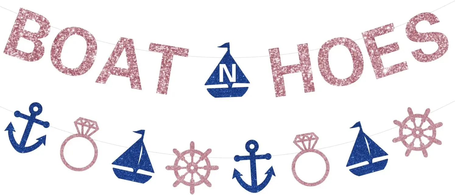 

Rose Gold Glitter Boats N Hoes Banner Nautical Garland for Anchor Cruise Bachelorette Party Decorations Bridal Shower Supplies