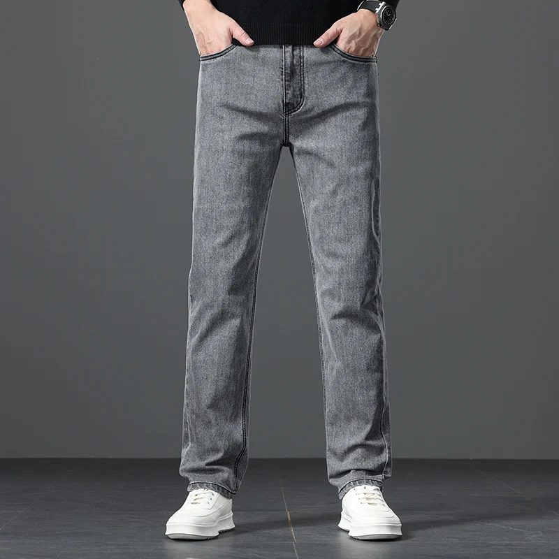 2026 New Fall Style Embroidered Scratched Straight Loose Cotton Stretch Men's Jeans Business Casual High-waisted Casual Trousers