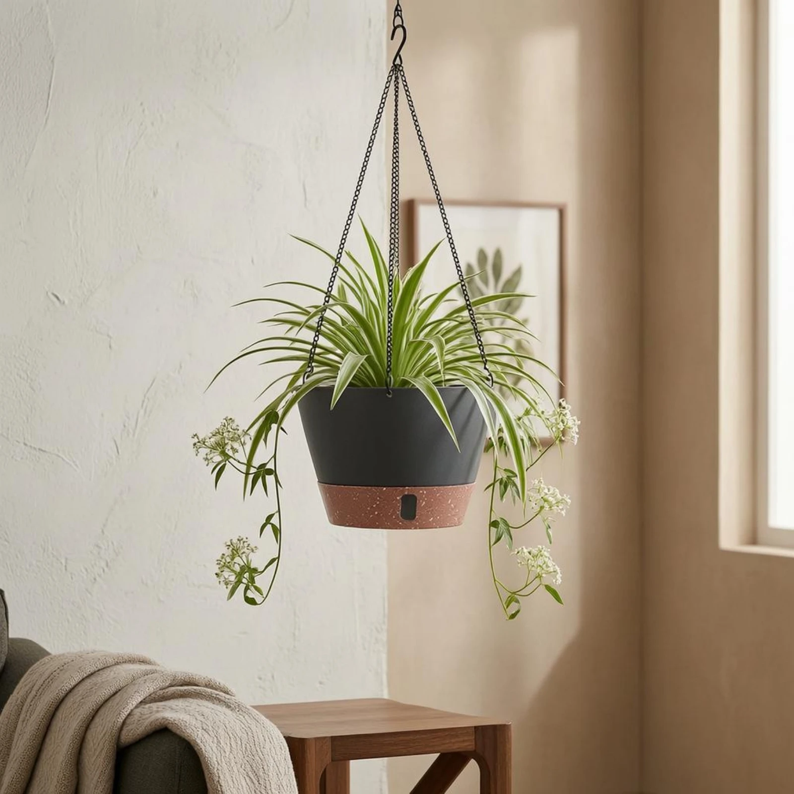 Plastic Hanging Planter Speckled Hanging Plastic Planter Garden Decor Easy Installation Weather Resistant